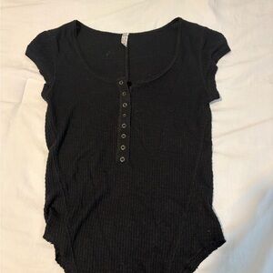 Free People Black Henley Top